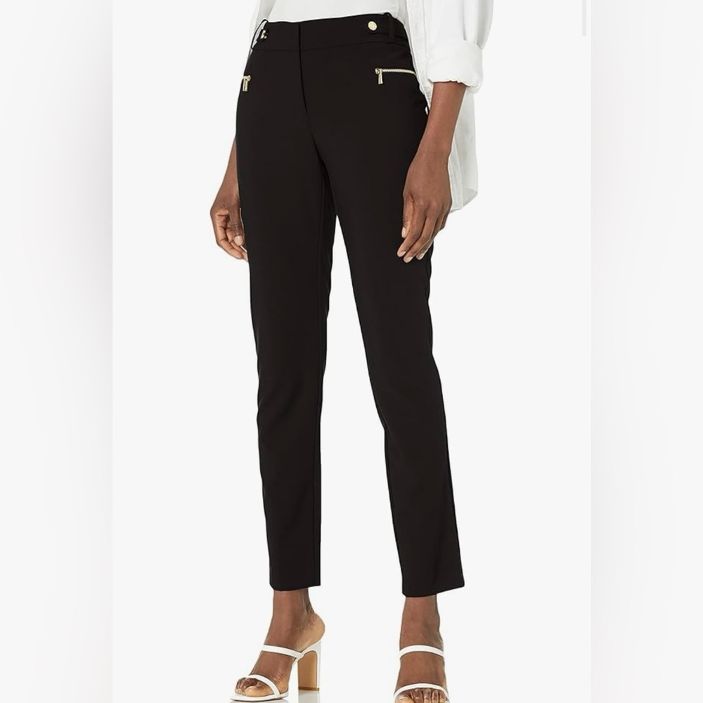 NWT Calvin Klein Black Straight Leg Pants w/Gold Buttons & Zippers Women’s 12